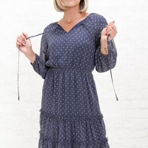 Mikarose Blue Floral Polka Dot Bohemian Mini Dress Boho Casual Spring Large